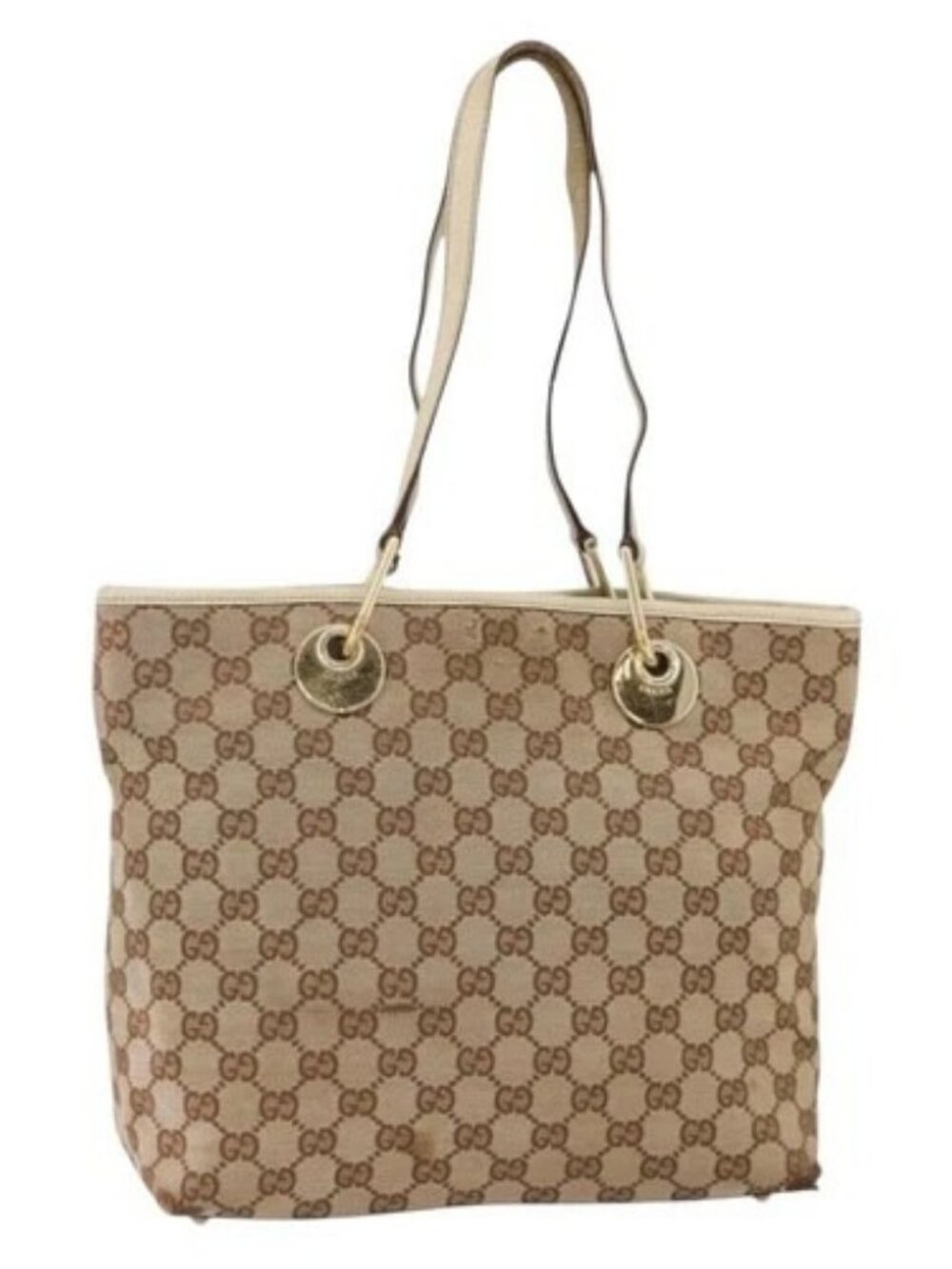 GUCCI GG Canvas Hand Bag Beige Gold 139552 Auth bs34241